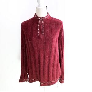 Woolrich Wool Blend Ruby Heather 9506 1/4 Zip Mock Neck Sweater Speckled Ribbed